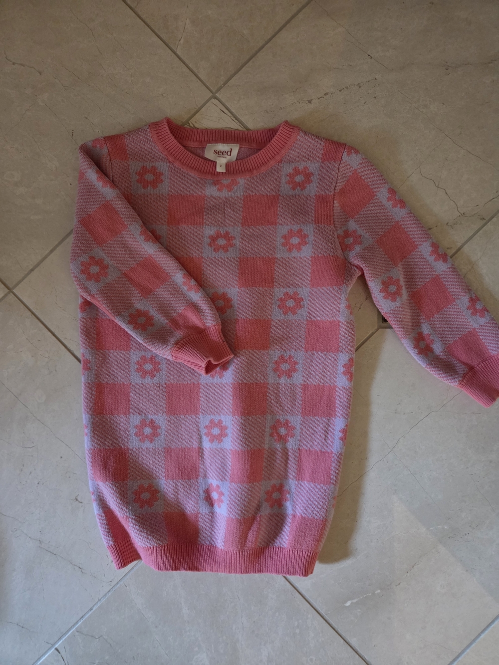 Seed Heritage Pink and Lavender Checkered Floral Knit Dress
